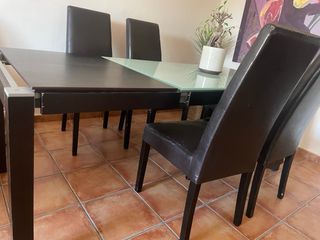 Mesa extensible madera + 6 sillas