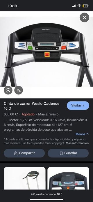 Cinta de correr Weslo Cadence 16.0