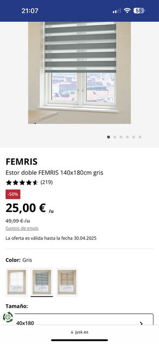 Estores ALSTEN y FEMRIS blanco o gris