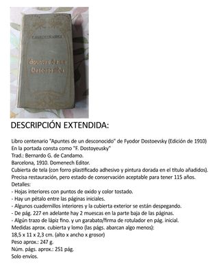 Libro 1910 Apuntes de un desconocido Dostoyevski