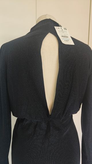 Vestido NUEVO negro brillo plata L 40