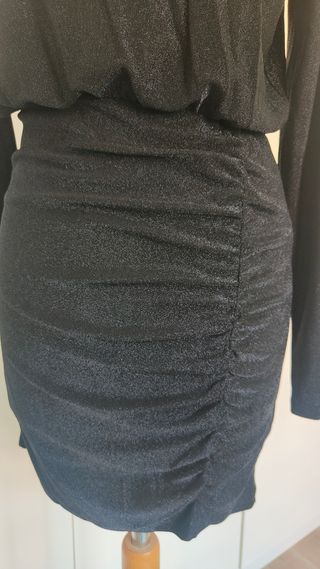 Vestido NUEVO negro brillo plata L 40