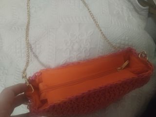 Bolso rafia rosa y naranja cadena 24x18c
