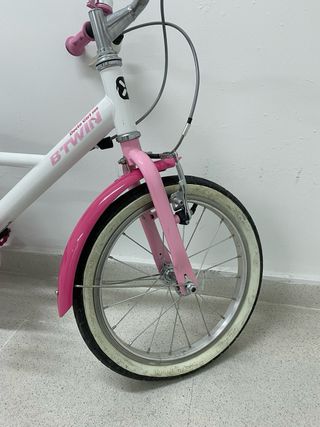Bicicleta niña 16 pulgadas Btwin 500 Doctor Girl blanca rosa 4 a 6 años