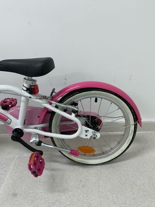 Bicicleta niña 16 pulgadas Btwin 500 Doctor Girl blanca rosa 4 a 6 años