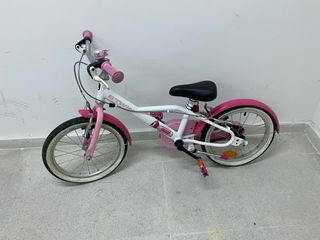 Bicicleta niña 16 pulgadas Btwin 500 Doctor Girl blanca rosa 4 a 6 años