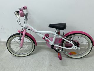 Bicicleta niña 16 pulgadas Btwin 500 Doctor Girl blanca rosa 4 a 6 años