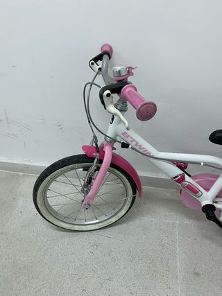 Bicicleta niña 16 pulgadas Btwin 500 Doctor Girl blanca rosa 4 a 6 años