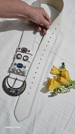 Cintura vintage donna in pelle con cristalli