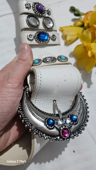 Cintura vintage donna in pelle con cristalli