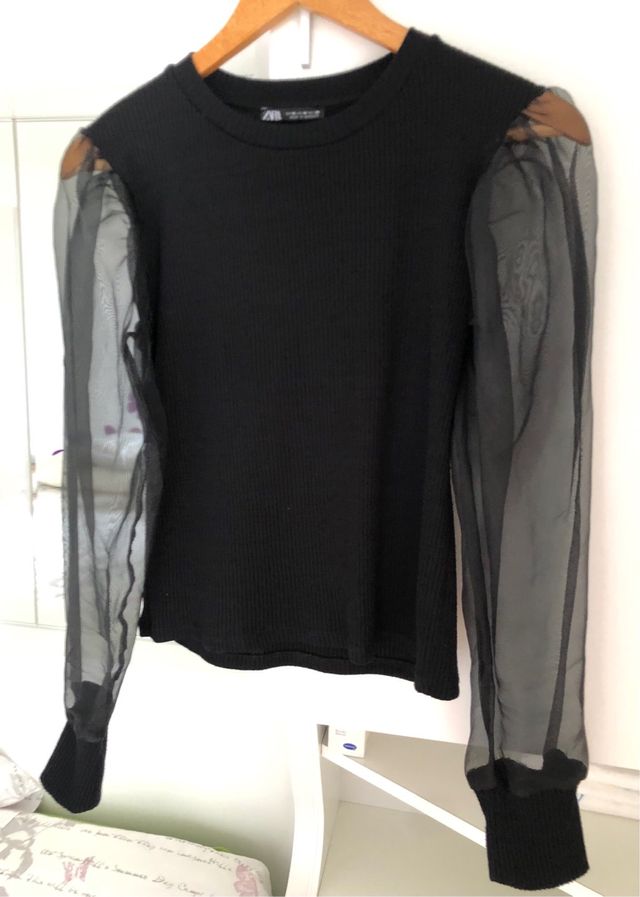 Top fiesta negro manga larga