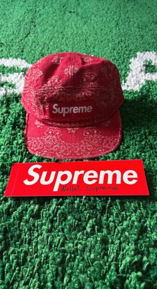 Supreme Bandana Jacquard Denim Camp Cap  Red