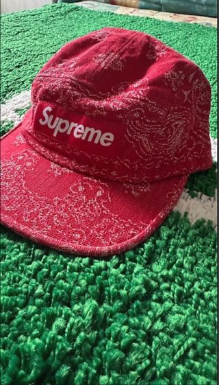 Supreme Bandana Jacquard Denim Camp Cap  Red