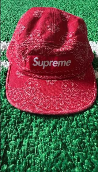 Supreme Bandana Jacquard Denim Camp Cap  Red