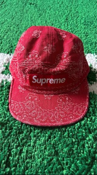 Supreme Bandana Jacquard Denim Camp Cap  Red