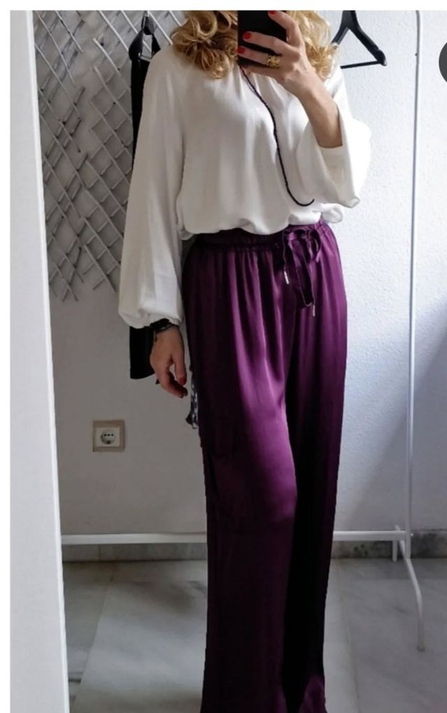 Pantalón Cargo Morado Satén