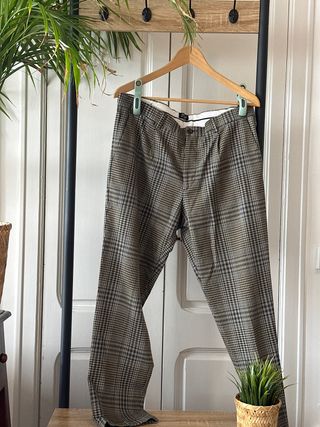 Pantalones traje cuadros Zara marron gris cuadros talla 42