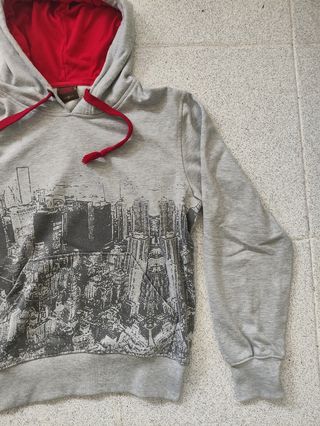 Sudadera gris con capucha.