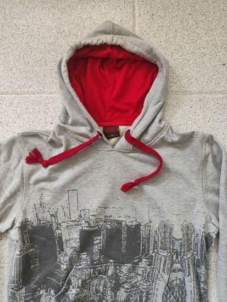 Sudadera gris con capucha.