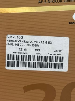 Objetivo Nikon Nikkor 20mm 1.8 en excelente estado