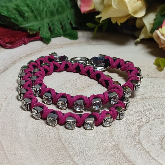 Bracciale fucsia alcantara strass