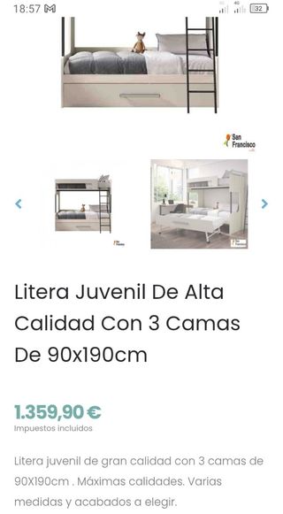 Literas madera nuevas 90