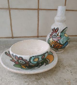 Set de plato, bol y botella de cerámica Sanguino