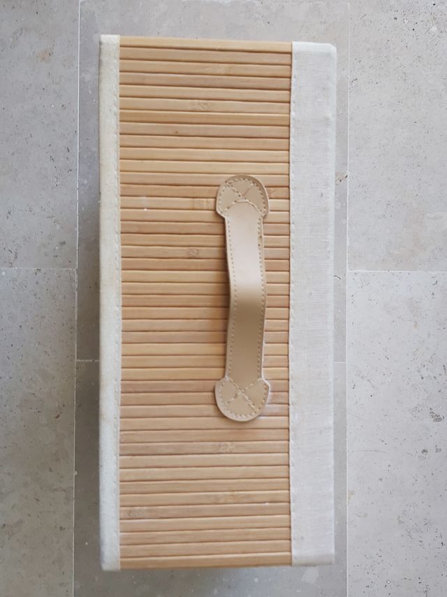 Mueble almacenaje 4 cajones bambú y loneta.