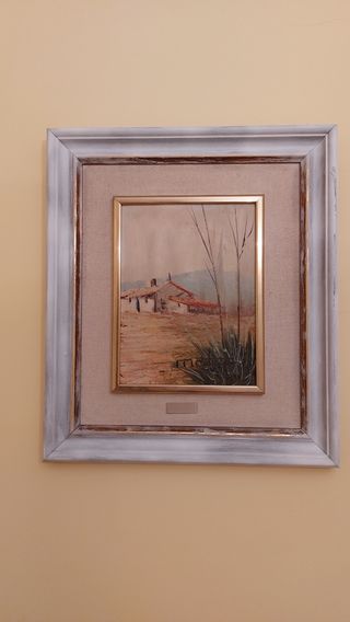 Cuadro paisaje rural con marco doble