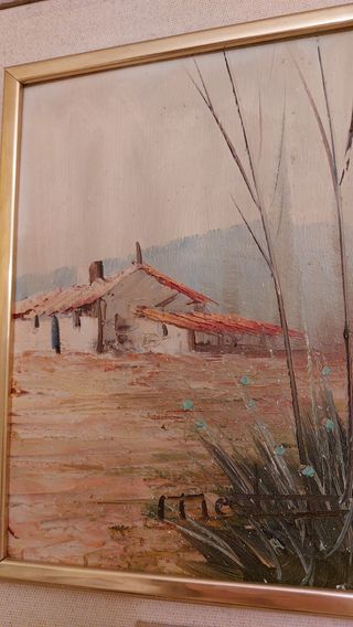 Cuadro paisaje rural con marco doble