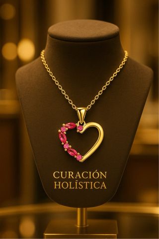Collar de Plata 925 Chapado en Oro con Rubí Rosa  Diseño Exclusivo y Energía Positiva