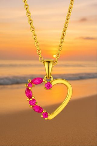 Collar de Plata 925 Chapado en Oro con Rubí Rosa  Diseño Exclusivo y Energía Positiva