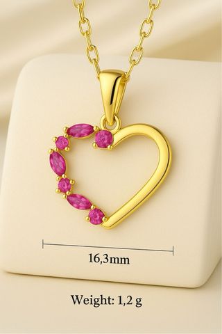 Collar de Plata 925 Chapado en Oro con Rubí Rosa  Diseño Exclusivo y Energía Positiva