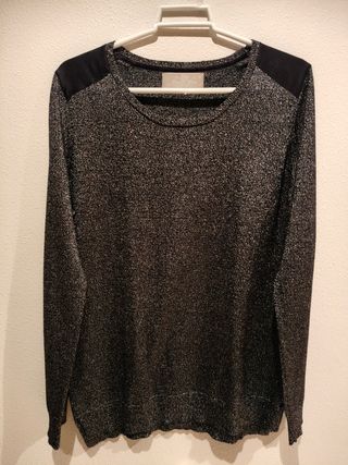 Jersey negro plata punto fino manga larga