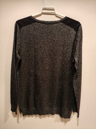 Jersey negro plata punto fino manga larga