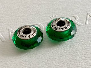 2 x Pandora Murano Charm Cristal Facetado Verde