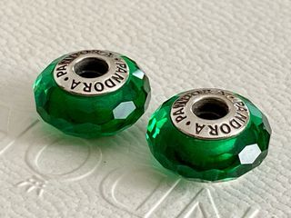2 x Pandora Murano Charm Cristal Facetado Verde