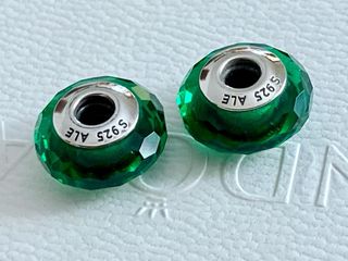 2 x Pandora Murano Charm Cristal Facetado Verde