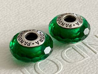 2 x Pandora Murano Charm Cristal Facetado Verde
