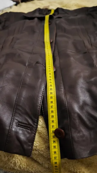 Abrigo largo cuero marrón talla 48 (xl-xxl)