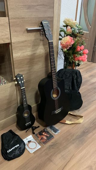 Guitarra y ukelele + accesorios incluidos