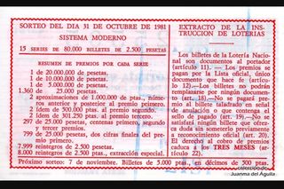 BOLETO LOTERÍA NACIONAL 1981