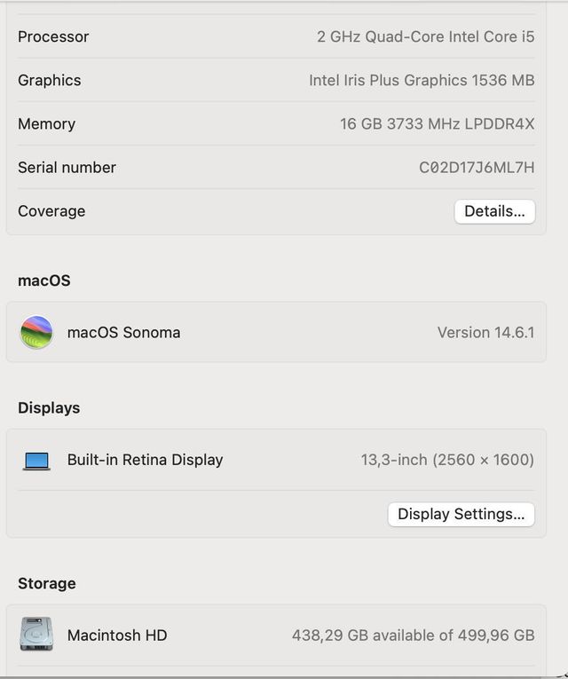 MacBook Pro 13-inch 16 gb RAM (Mid 2020)