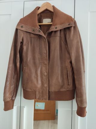 Chaqueta piel marrón mujer 
