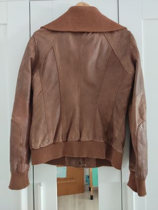 Chaqueta piel marrón mujer 