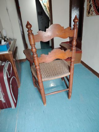 Silla madera y enea antigua coleccionismo