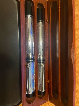 Penna a sfera e stilografica artigianale Valenti  Co custodia in legno e argento