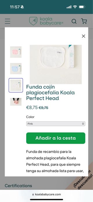 Almohada bebés Koala Babycare con funda repuesto