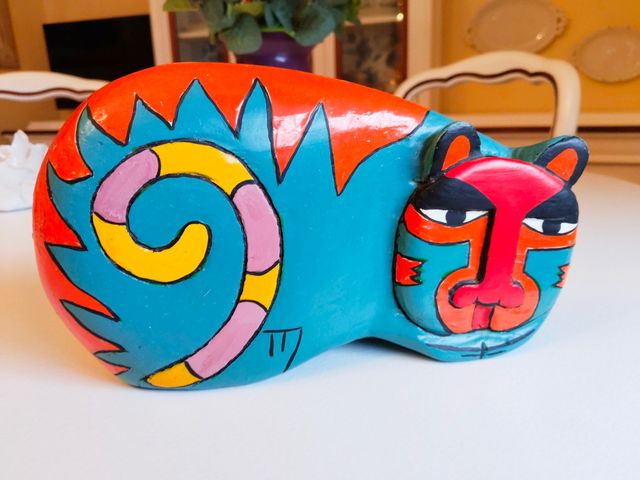 Gato madera tallado y pintado a mano