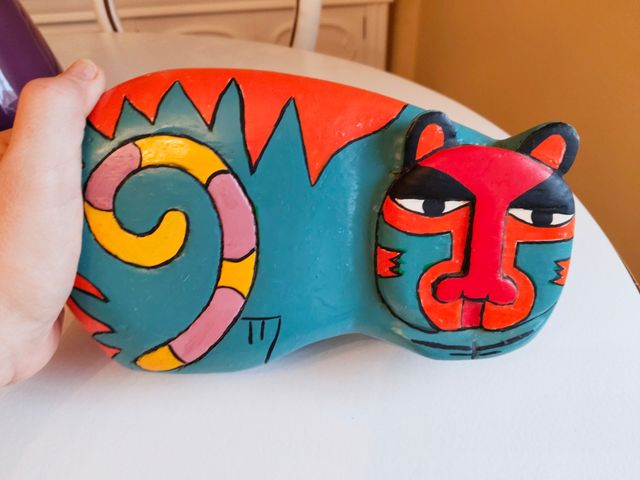 Gato madera tallado y pintado a mano